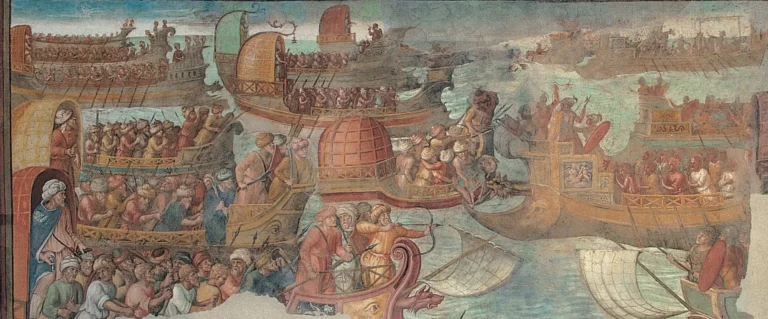 a fresco depicting ancient naval combat in the capitoline museums, rome