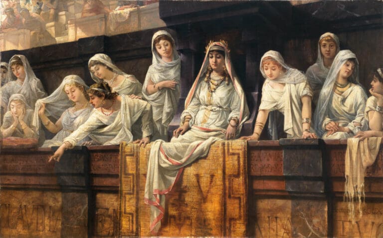 a painting depicting the vestal virgins at the colosseum