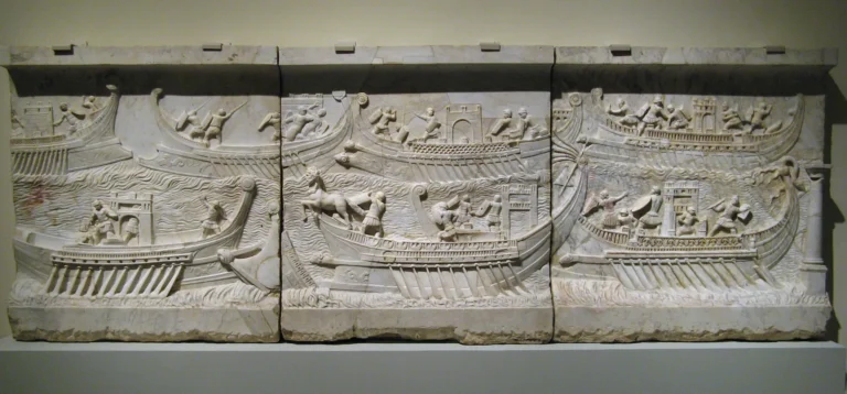 ancient relief depicting warships at the battle of actium
