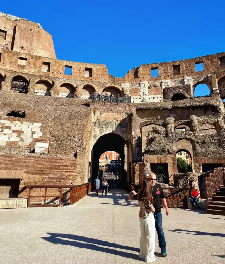 a view down into the arena floor of the colosseum