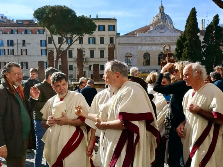 the annual re-enatctment of julius caesar's assasination in largo argentina in rome