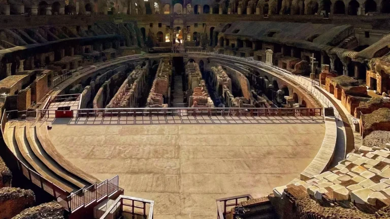 a view down into the arena floor of the colosseum