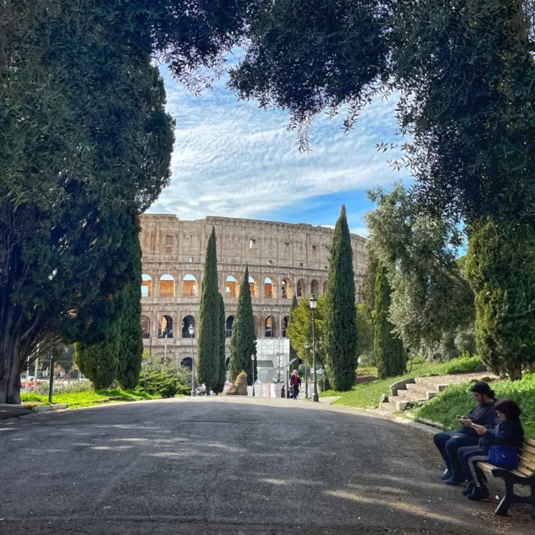 A view of the Colosseum in Spring from the Colle Oppio Park