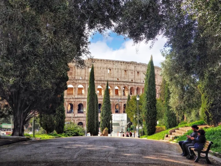 A view of the Colosseum in Spring from the Colle Oppio Park