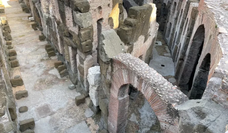a view down into the underground of the colosseum