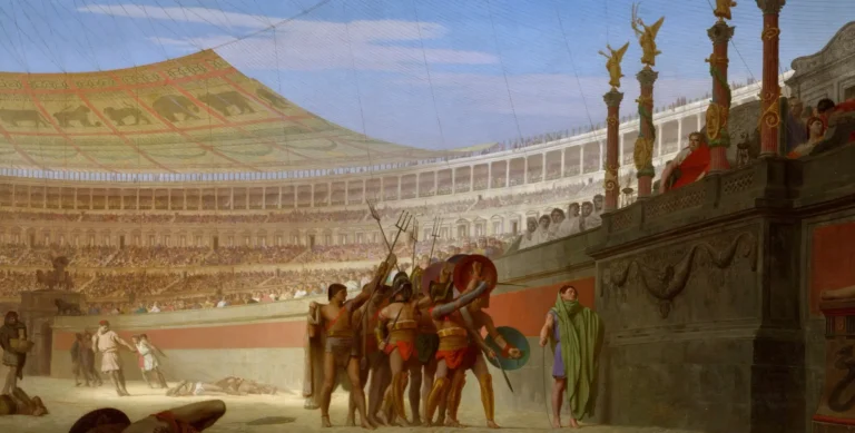 Gerome's painting of gladiators in the colosseum, titled Ave Caesar.