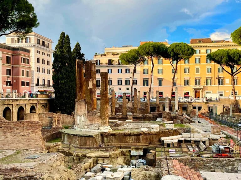 a view over the ruins of largo argentina in rome