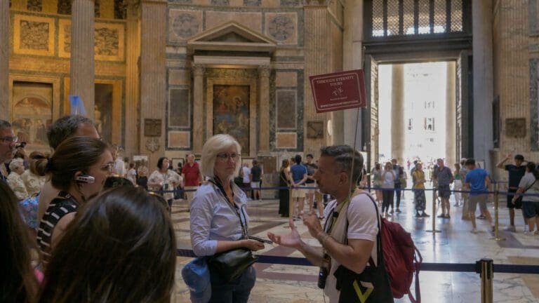 a Through Eternity Guide leads a tour of the Pantheon