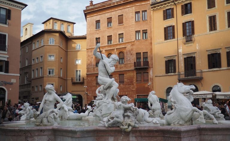 a view of the fountain of neptune in piazza navona in rome