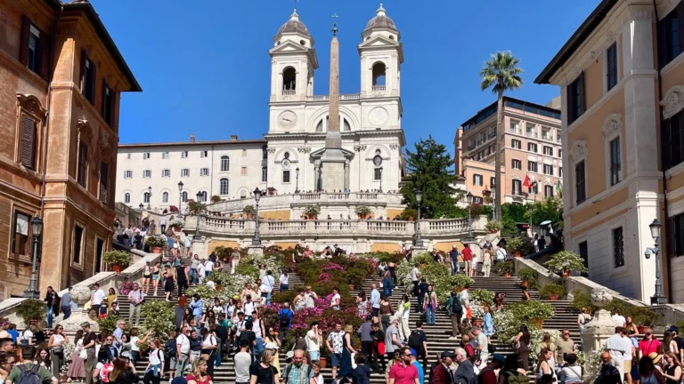 a panorama of the spanish steps in spring