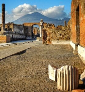 vesuvius seen from the ruins of pompeii