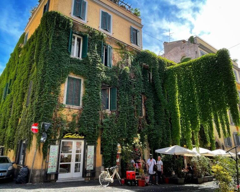 ivy clad walls on via panisperna in the monti area of rome