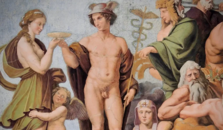 a detail from the frescoes of the villa farnesina in rome