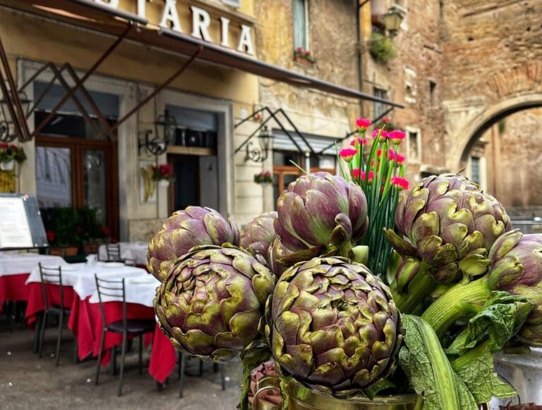 fresh artichokes displayed outside a restaurant in the Jewish Ghetto in Rome