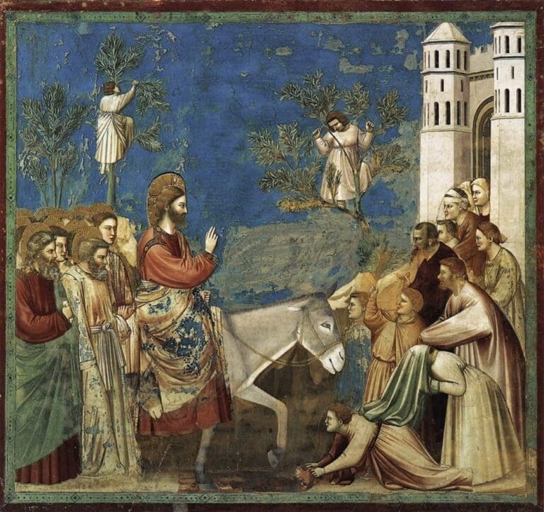 giotto's painting of christ's entry into jerusalem from the scrovegni chapel in padova