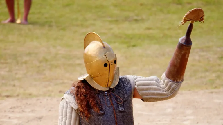 a modern reenactment of the scissor gladiator type