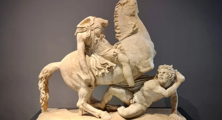 an ancient equestrian statue from palazzo massimo in rome