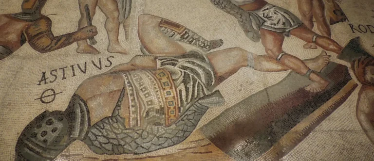 a defeated hoplomachus from the borghese mosaic